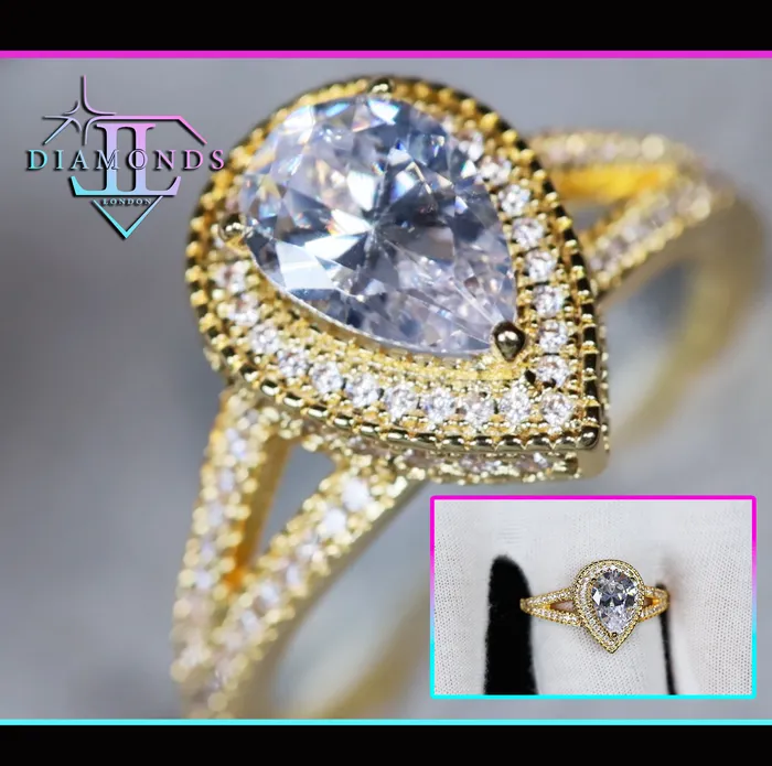 Rings Womens Gold Engagement Ring Pear Shape Ring Gold Pear Shape ring Lab Diamonds London