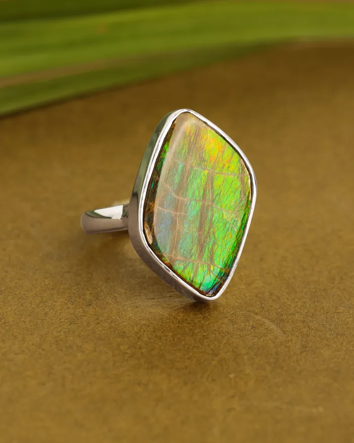 Rings YoTreasure 925 Silver 1265 Cts Ammolite Gemstone Ring