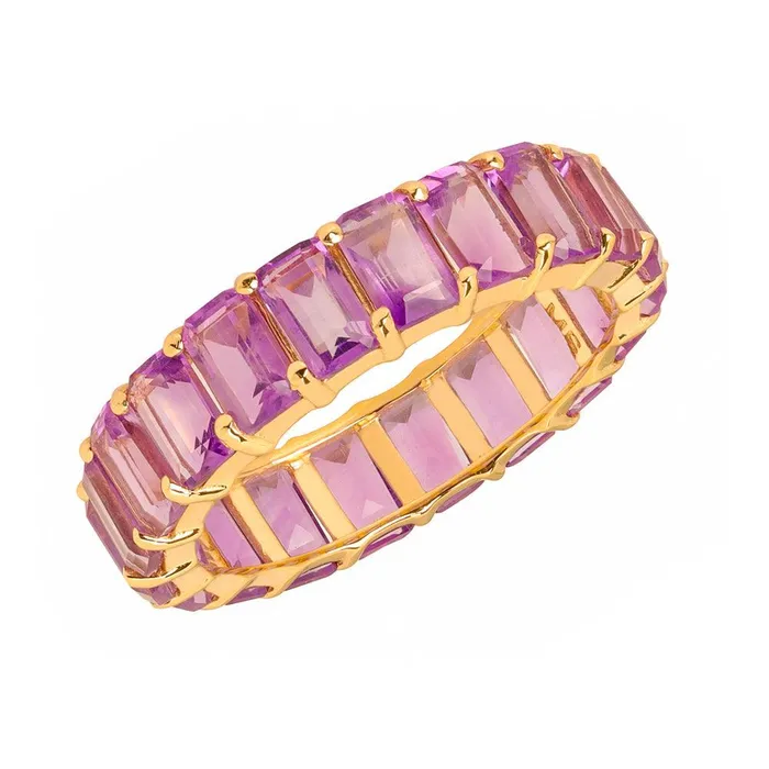 Rings YoTreasure Purple Amethyst Solid 14K Yellow Gold Eternity Wedding Band Ring Jewelry