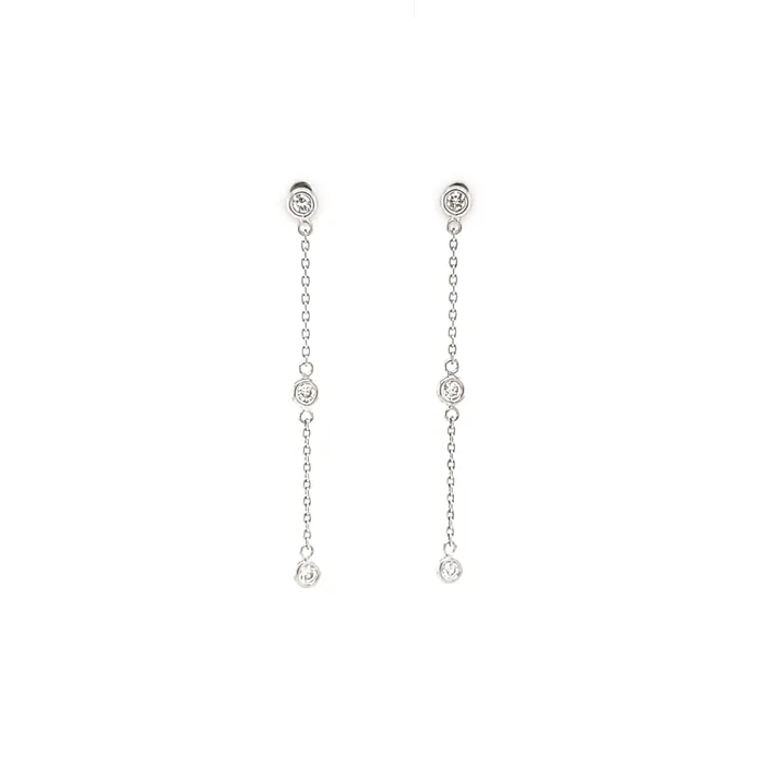 Royal Chain Earrings 14k White Gold Diamond Bezel Chain Dangle Earrings I5832 Royal Chain Earrings 14k White Gold Diamond Bezel Chain Dangle Earrings I5832
