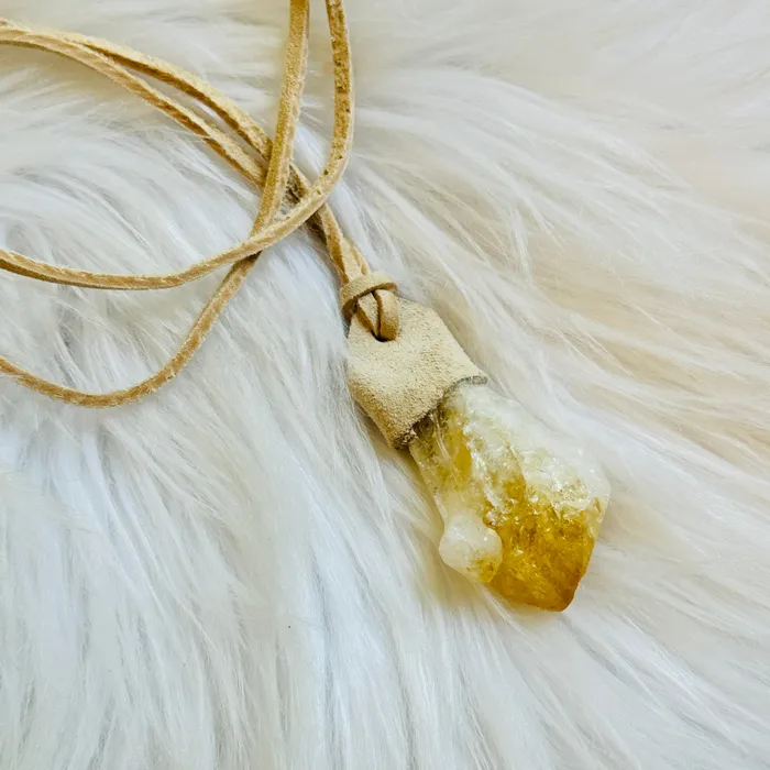 Sarah Belle Necklaces Raw Crystal on Leather Talisman Necklace 5