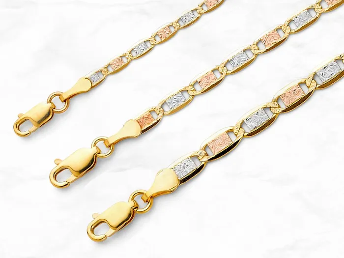 Solid 14K Gold Valentino Bracelet Real Gold Chain Bracelet Tri Color Valentino Bracelet Tri Gold Pendant Bracelet My Jewelry Plaza Bracelets