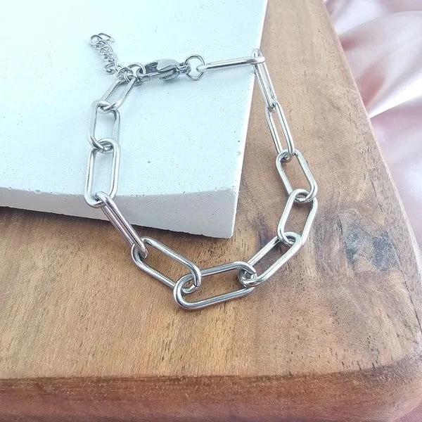 Spiffy Splendid Luxe Silver Chunky Paper Clip Bracelet Bracelets