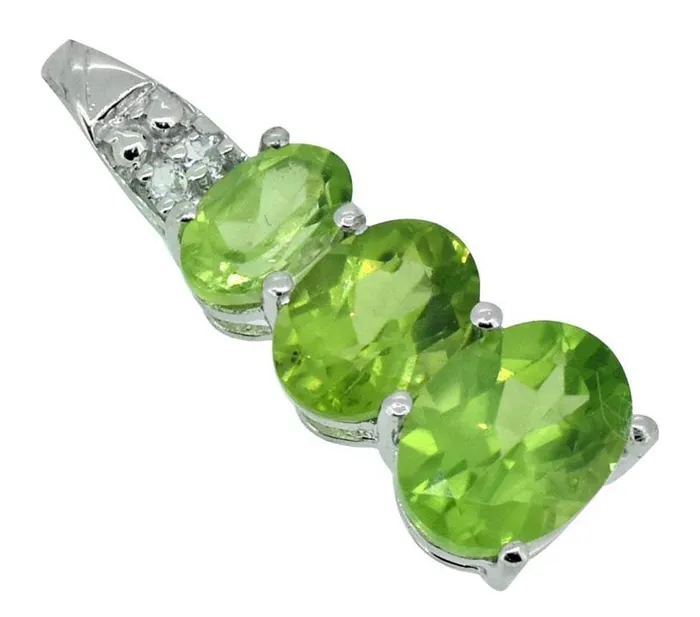 YoTreasure 18 Natural Green Peridot White Topaz Chain Solid 925 Sterling Silver Pendant Necklaces