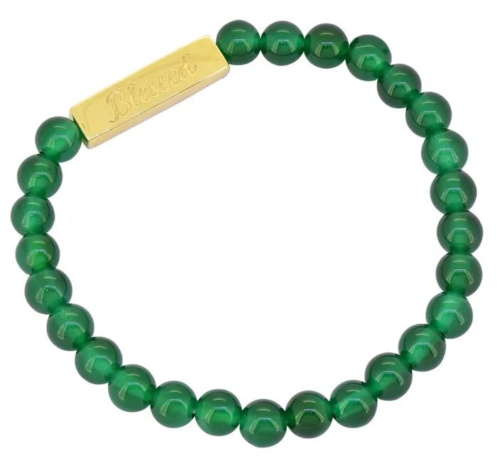 YoTreasure Bracelets Green Onyx Bead Stretch Blessed Bracelet in Brass
