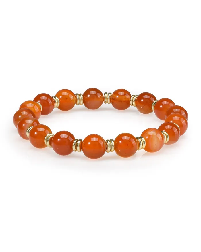 YoTreasure Bracelets Red Banded Agate Tree of Life Charm Stretchable Beaded Bracelet Brass Gemstone Jewelry