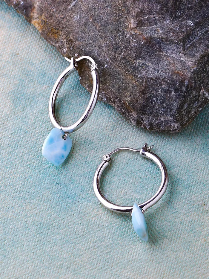YoTreasure Earrings 506 Cts Natural Larimar Solid 925 Sterling Silver Hoop Earrings YoTreasure Earrings 506 Cts Natural Larimar Solid 925 Sterling Silver Hoop Earrings