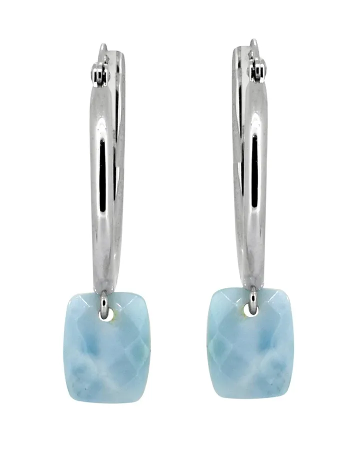YoTreasure Earrings 506 Cts Natural Larimar Solid 925 Sterling Silver Hoop Earrings
