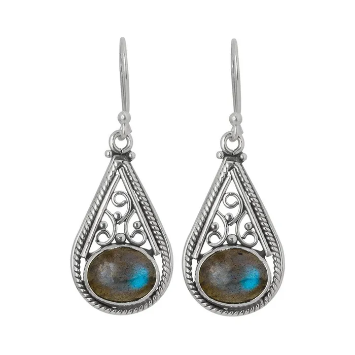 YoTreasure Earrings Labradorite Solid 925 Sterling Silver Teardrop Dangle Earrings YoTreasure Earrings Labradorite Solid 925 Sterling Silver Teardrop Dangle Earrings