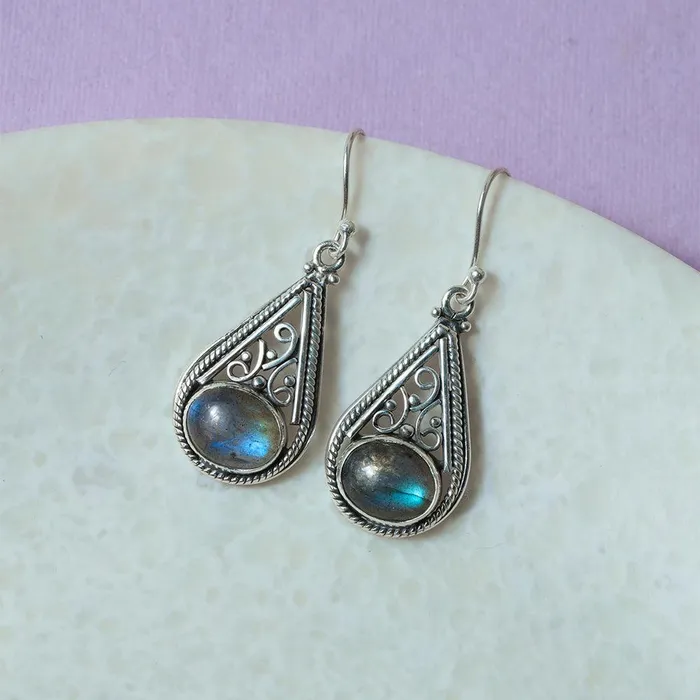 YoTreasure Earrings Labradorite Solid 925 Sterling Silver Teardrop Dangle Earrings