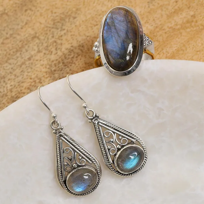 YoTreasure Earrings Labradorite Solid 925 Sterling Silver Teardrop Dangle Earrings