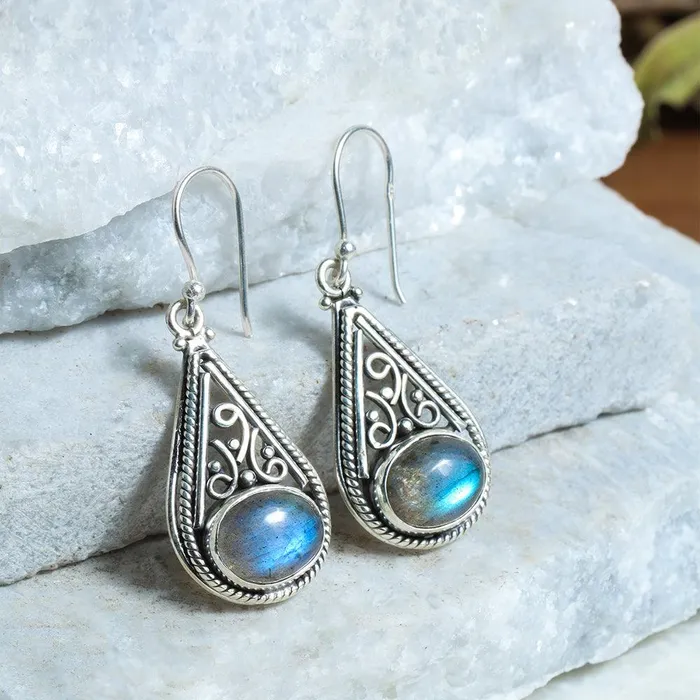 YoTreasure Earrings Labradorite Solid 925 Sterling Silver Teardrop Dangle Earrings