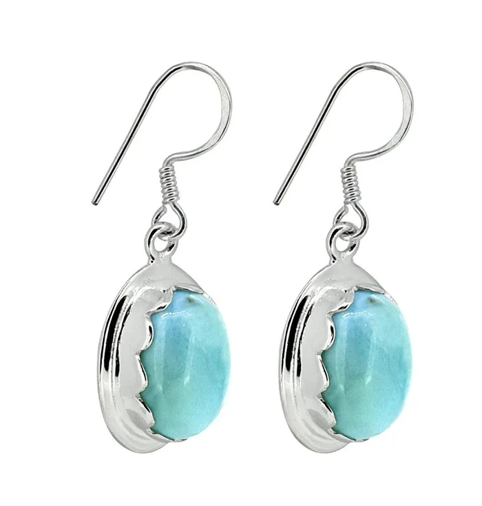 YoTreasure Earrings Natural Larimar Solid 925 Sterling Silver Dangle Earrings