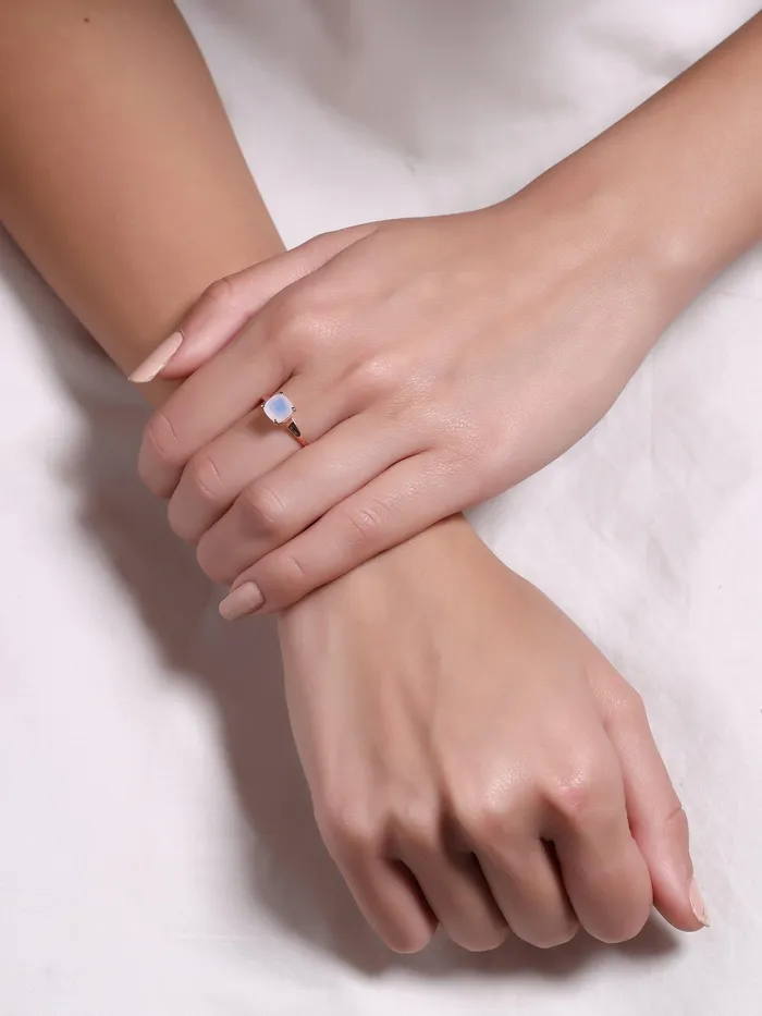 YoTreasure Rings 188 Cts Rainbow Moonstone Solid 10k Rose Gold Ring Jewelry