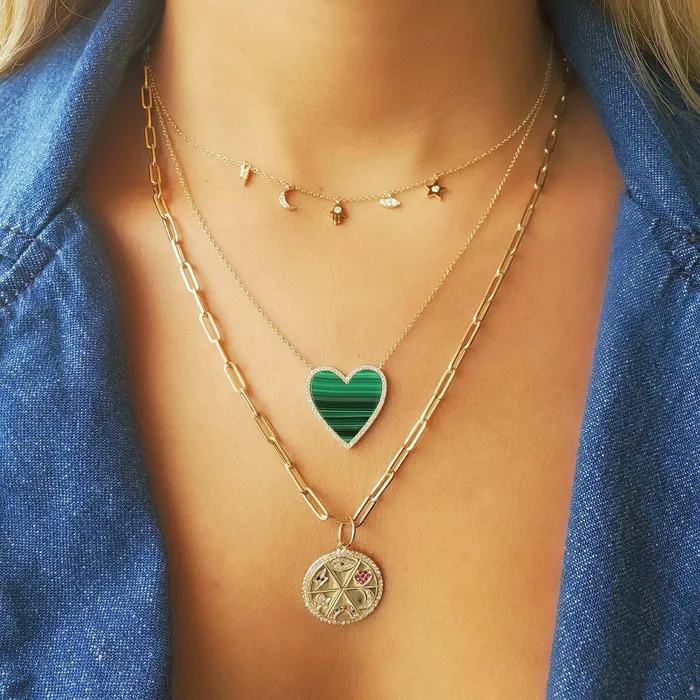 14K Gold Diamonds Gemstones Medallion Coin Necklace Charm Izakov Diamonds Fine Jewelry Necklaces