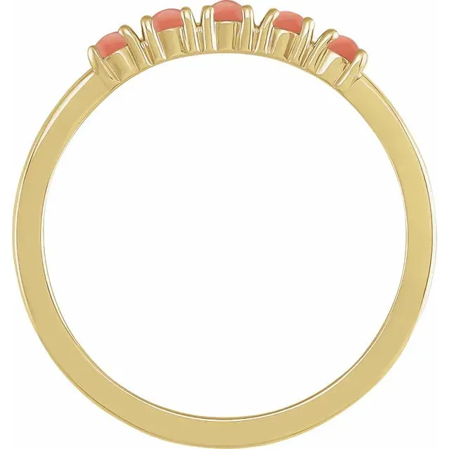 302 Fine Jewelry Rings Pink Coral Turquoise Moonstone Cabochon Stackable Ring Solid 14K Gold