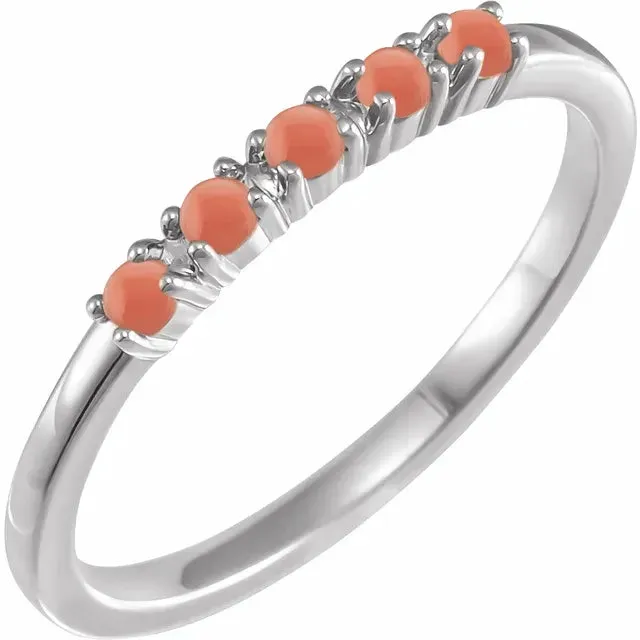 302 Fine Jewelry Rings Pink Coral Turquoise Moonstone Cabochon Stackable Ring Solid 14K Gold