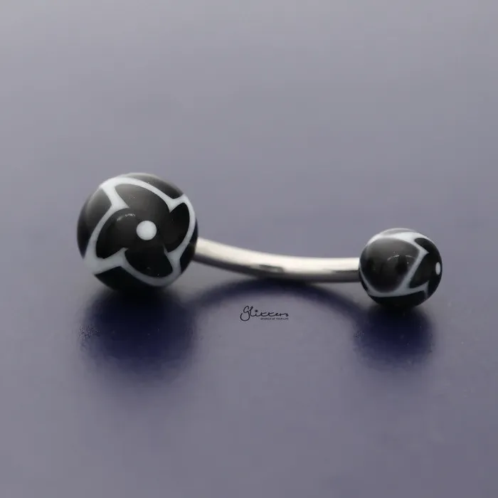 Acrylic Twister Flower Balls Belly Button Navel Ring Black Glitters Rings