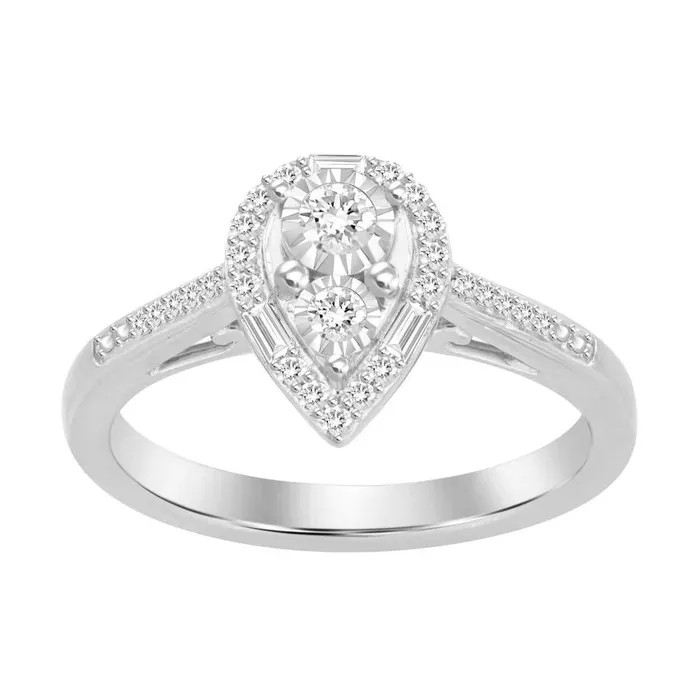 AV Rings LADIES RING 025CT ROUNDBAGUETTE DIAMOND 10K WHITE GOLD