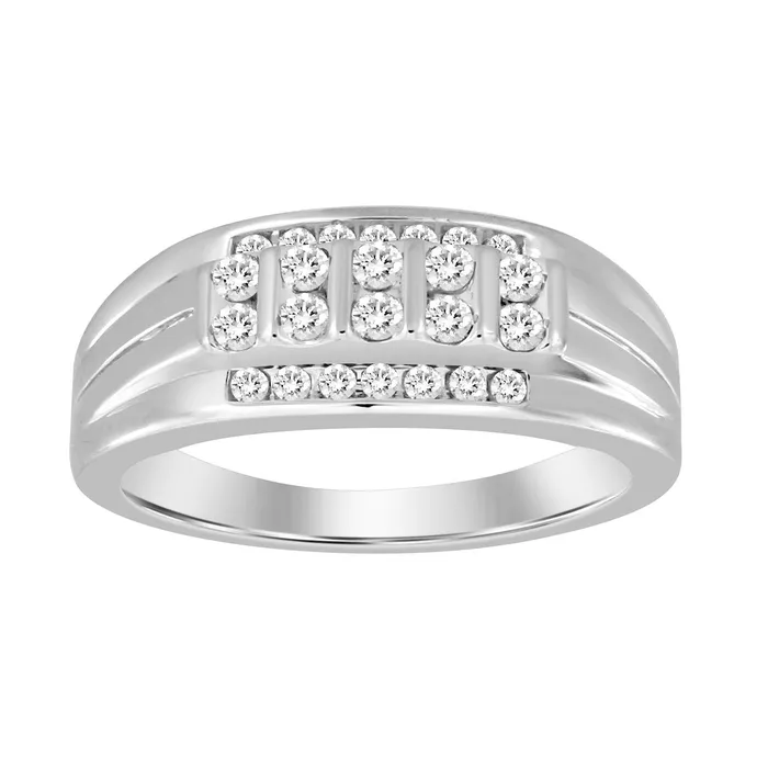 AV Rings MENS BAND 050CT ROUND DIAMOND 14K WHITE GOLD