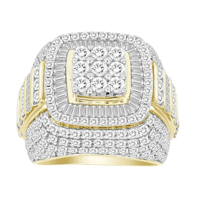 AV Rings MENS RING 500CT ROUNDBAGUETTE DIAMOND 14K YELLOW GOLD