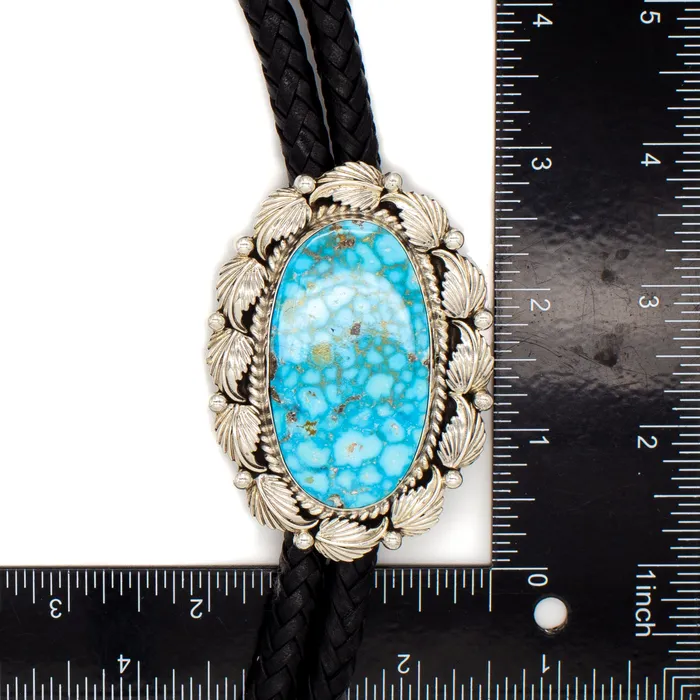 Crown Jewels Coin Pricilla Apache Navajo Handmade Sterling Silver Turquoise Bolo Tie Rings