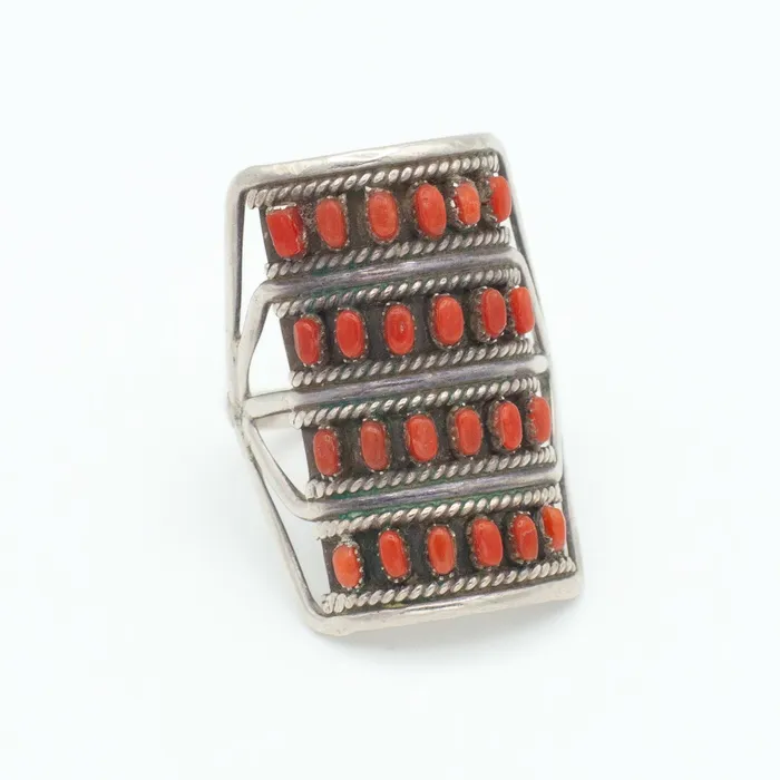 Crown Jewels Coin Rings Navajo Handmade Sterling Silver Coral Ring Hallmark Unknown Size 9 Crown Jewels Coin Rings Navajo Handmade Sterling Silver Coral Ring Hallmark Unknown Size 9