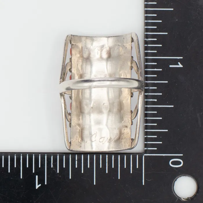 Crown Jewels Coin Rings Navajo Handmade Sterling Silver Coral Ring Hallmark Unknown Size 9