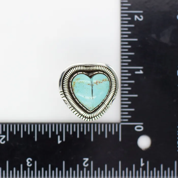 Crown Jewels Coin Walter Vandaver Navajo Handmade Sterling Silver Turquoise Heart Ring Rings