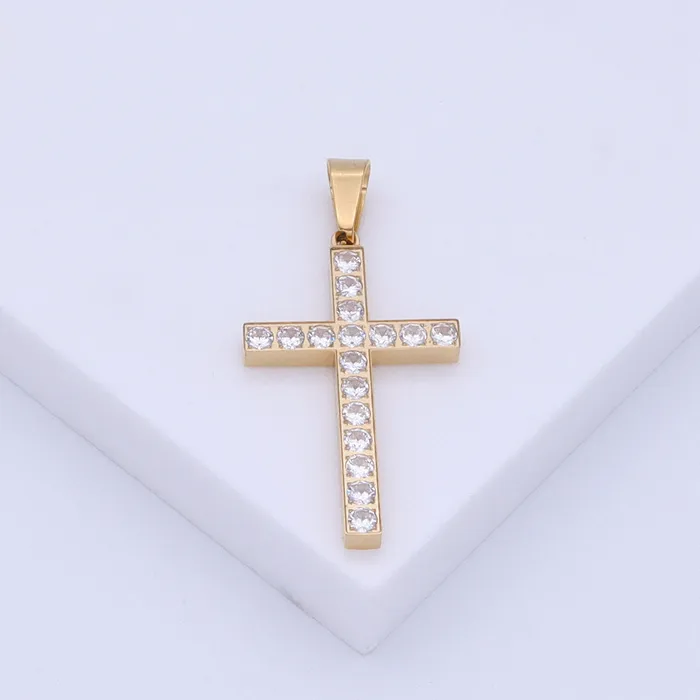 CZ Paved Cross Pendant Gold Glitters Necklaces