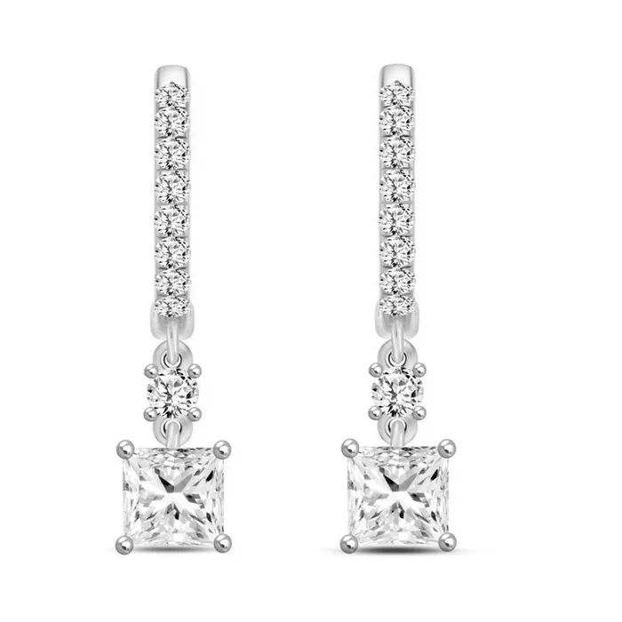Ethos Earrings LADIES EARRINGS 1 14CT PRINCESSROUND DIAMOND 14K WHITE GOLD CENTER STONE PRINCESS DIAMOND 1CT