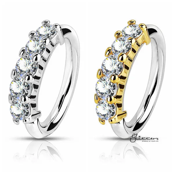 Glitters 20 Gauge Surgical Steel Bendable Hoop Ring with 5 Lined CZ Rings