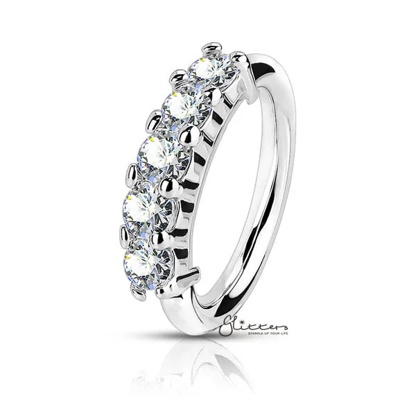 Glitters 20 Gauge Surgical Steel Bendable Hoop Ring with 5 Lined CZ Rings