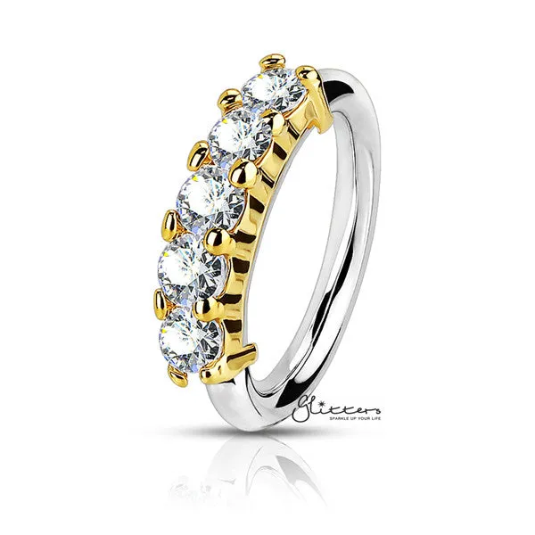 Glitters 20 Gauge Surgical Steel Bendable Hoop Ring with 5 Lined CZ Rings