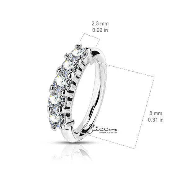 Glitters 20 Gauge Surgical Steel Bendable Hoop Ring with 5 Lined CZ Rings
