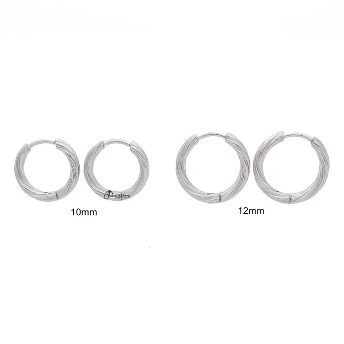 Glitters Earrings Stainless Steel Twisted Hoop Earrings Silver