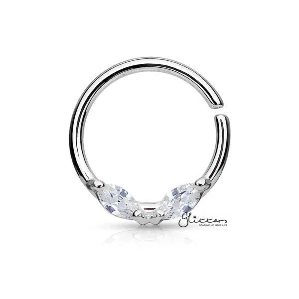 Glitters Rings 316L Surgical Steel Bendable Hoop Ring with Prong Set Marquise CZs Glitters Rings 316L Surgical Steel Bendable Hoop Ring with Prong Set Marquise CZs