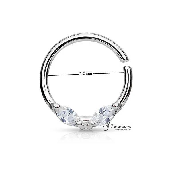 Glitters Rings 316L Surgical Steel Bendable Hoop Ring with Prong Set Marquise CZs