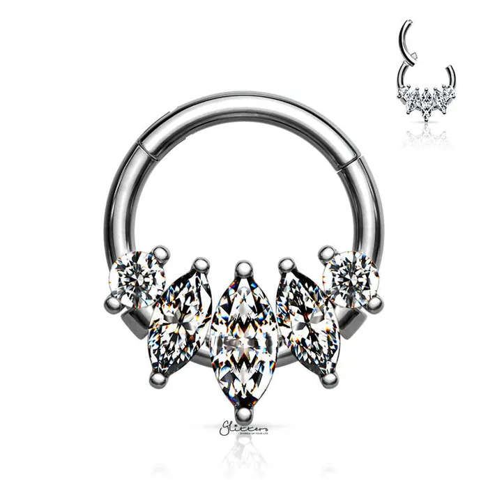Glitters Rings Five CZ set Segment Hoop Ring Silver