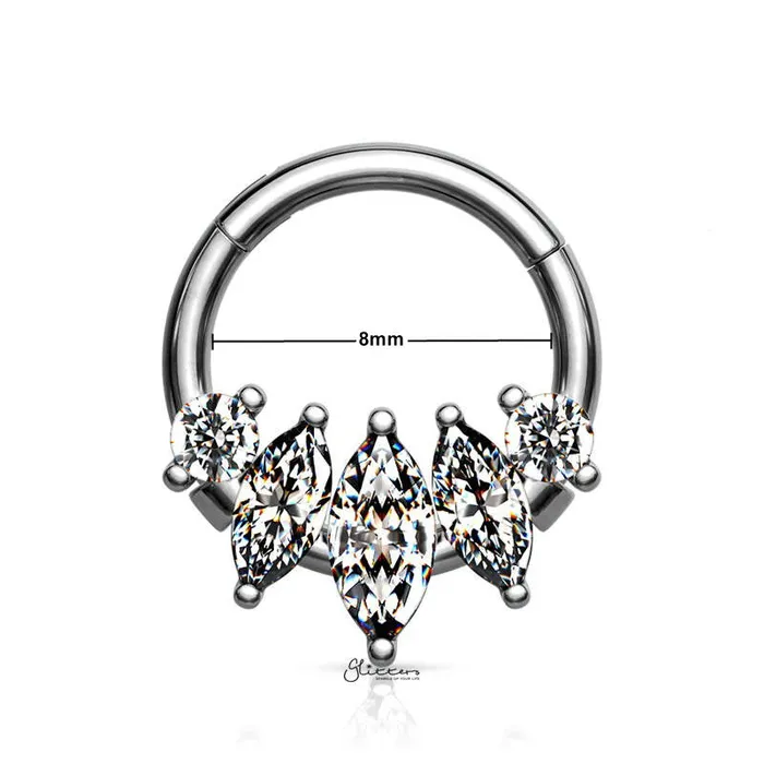 Glitters Rings Five CZ set Segment Hoop Ring Silver