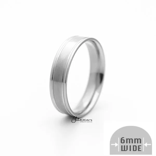 Glitters Rings Stainless Steel 6mm Wide Brushed Center Band Ring Silver