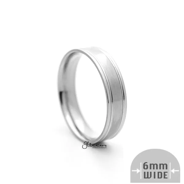 Glitters Rings Stainless Steel 6mm Wide Brushed Center Band Ring Silver Glitters Rings Stainless Steel 6mm Wide Brushed Center Band Ring Silver