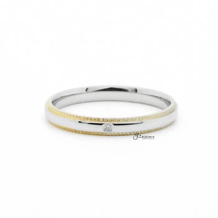 Glitters Rings Stainless Steel CZ Inlay Band Ring Gold