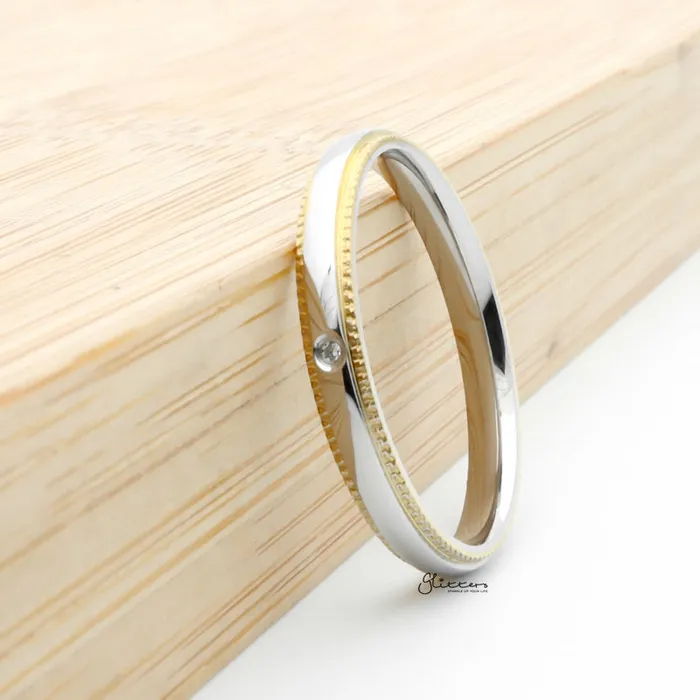 Glitters Rings Stainless Steel CZ Inlay Band Ring Gold