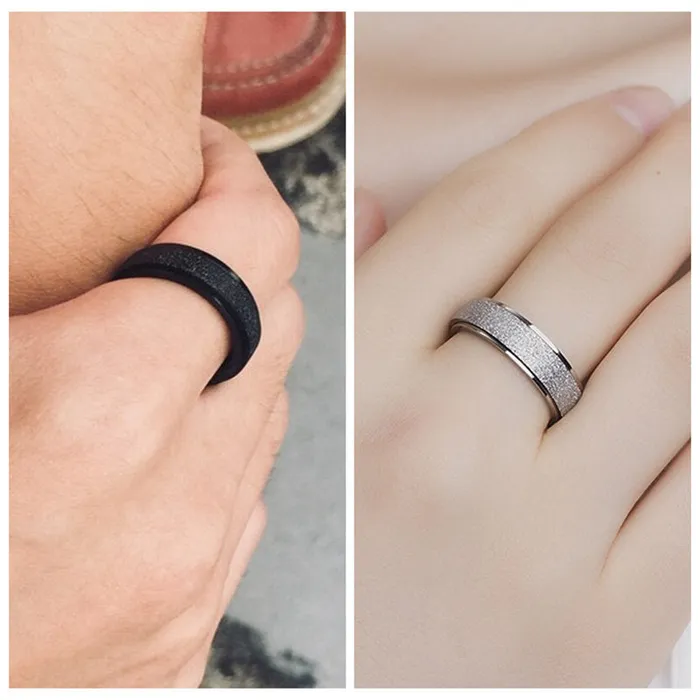 Glitters Rings Stainless Steel Sandblasted Finish Band Ring Black