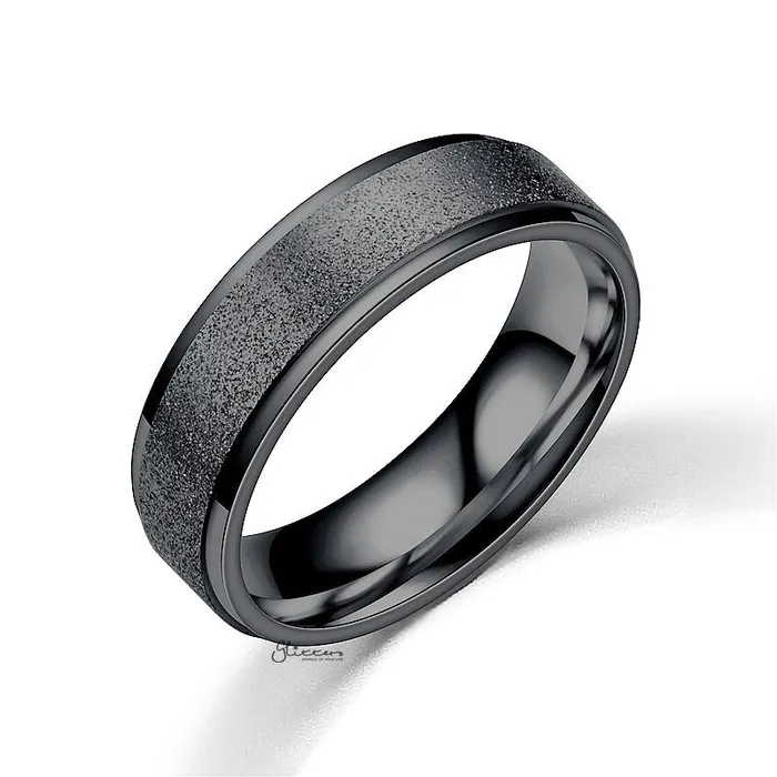 Glitters Rings Stainless Steel Sandblasted Finish Band Ring Black