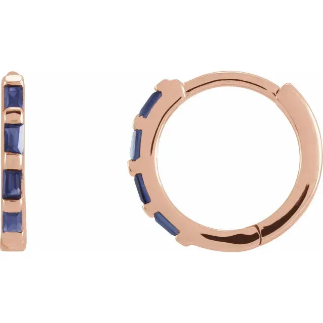 Hinged Huggie Hoop Natural Diamond Sapphire or Ruby Earrings Solid 14K White Rose Yellow Gold 302 Fine Jewelry Earrings
