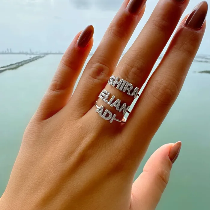 Izakov Diamonds Fine Jewelry Rings 14K Gold Personalized Diamond Block Name Ring