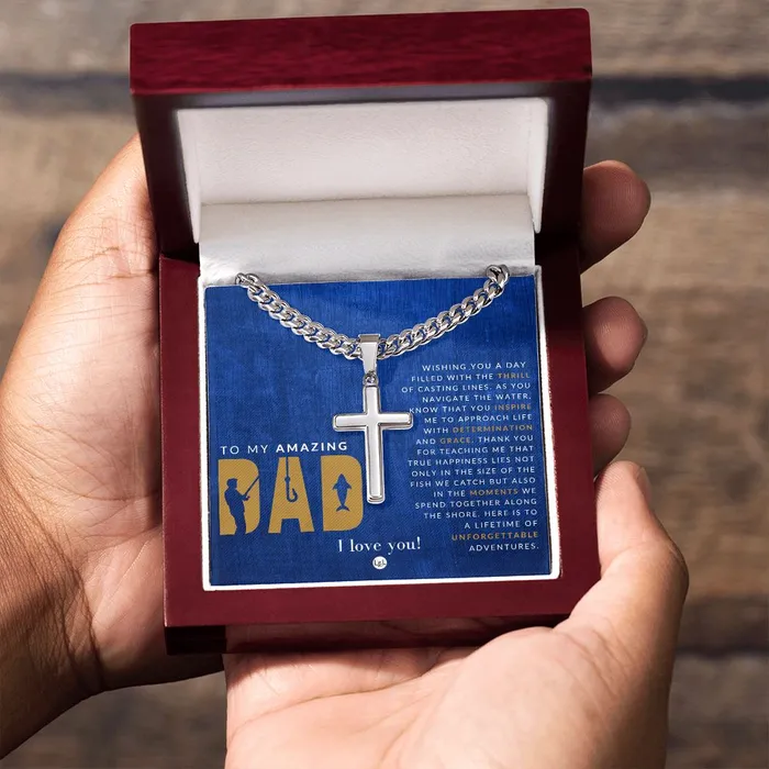 Necklaces Gift For Your Fishing Dad Mens Chain with Engravable Cross Necklace Christian Jewelry For Dad For Fathers Day Christmas or His Birthday ShineOn Fulfillment