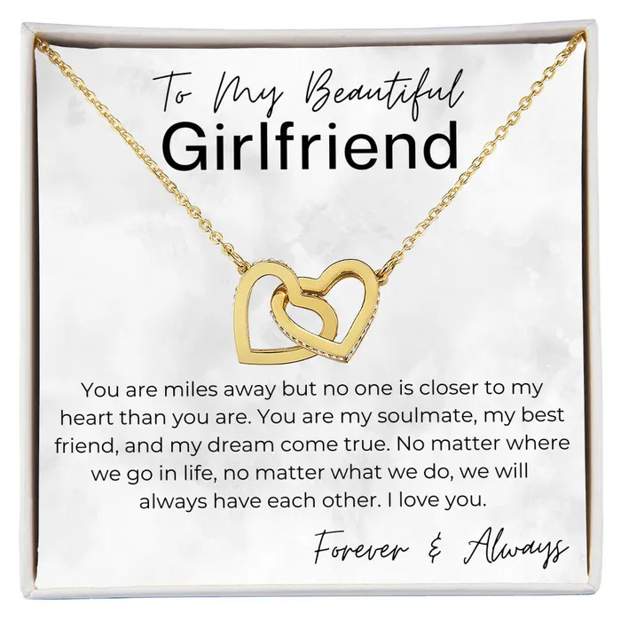 Necklaces ShineOn Fulfillment Miles Apart Gift for Long Distance Girlfriend Interlocking Heart Pendant Necklace